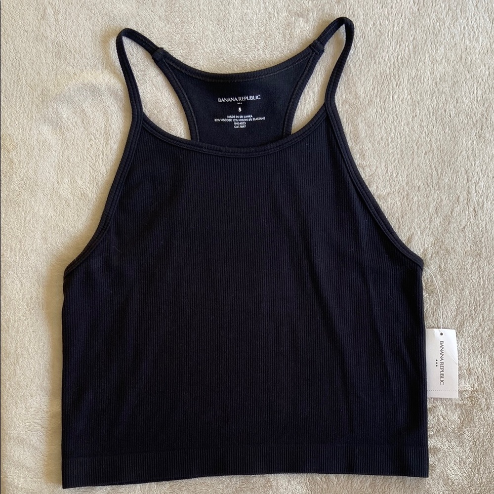 Banana Republic Ribbed Cropped Racerback Tank Top, NWT, Black, Small